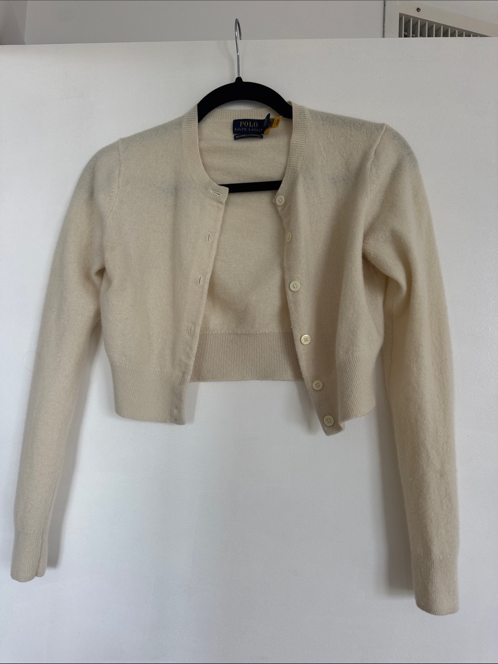 Polo by Ralph Lauren Ivory Cropped Button Cashmere Cardigan